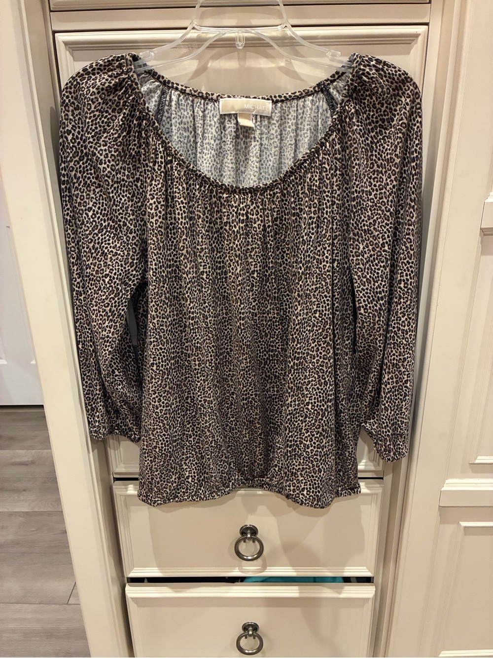 Michael Kors Women's Grey Leopard Print Peasant Blouse